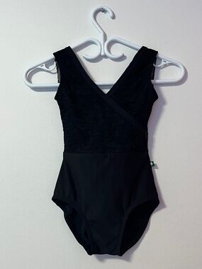 Lucky Leo Black Lace Enchant Leotard EUC